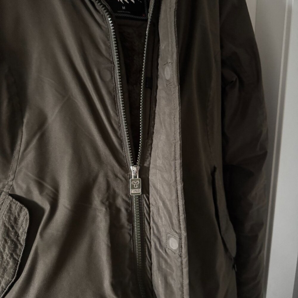 TNA Olive Green Puffer Jacket with Fur Hood - Picture 7 of 8